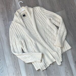 Gap Cable-Knit Cardigan Sweater open chunky womens Cream (large) heavy fisherman